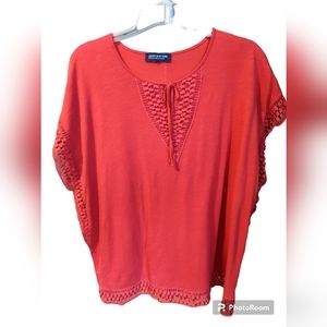 Jones New York XL Burnt Orange Short Sleeve Fringe Tee